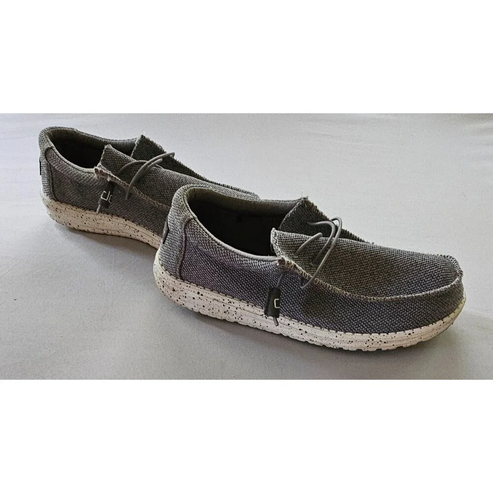 Hey Dude Wally Sox White Slate Men’s Size 11 Grey Knit Slip On Casual Loafers